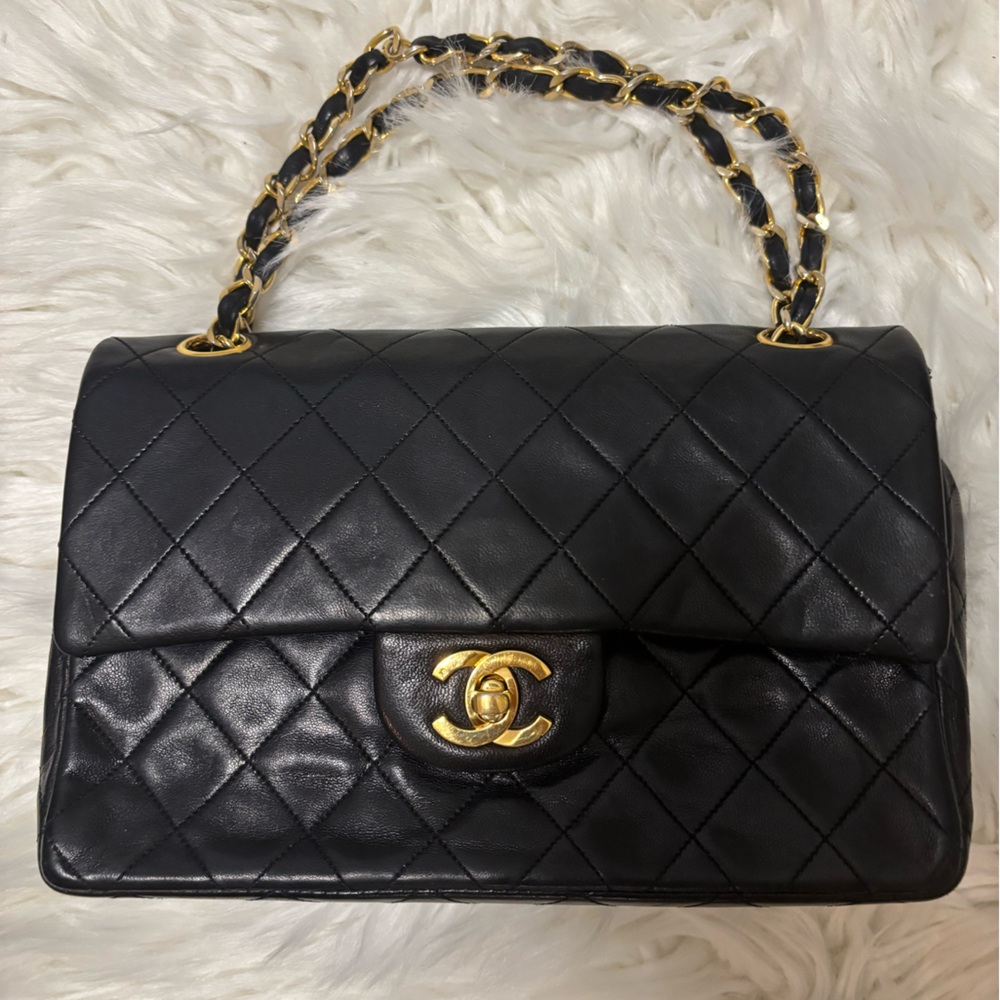 Chanel Vintage Small Classic Lambskin Double Flap Black Bag
